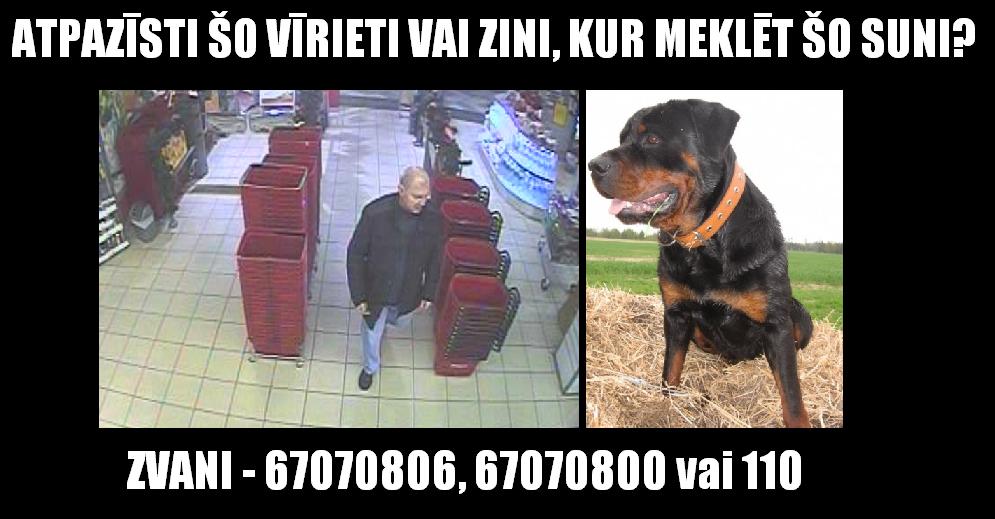 Policija meklē attēlā redzamo vīrieti aizdomās par attēlā redzamā suņa zādzību. Vairāk info: facebook.com/Valsts.policij…