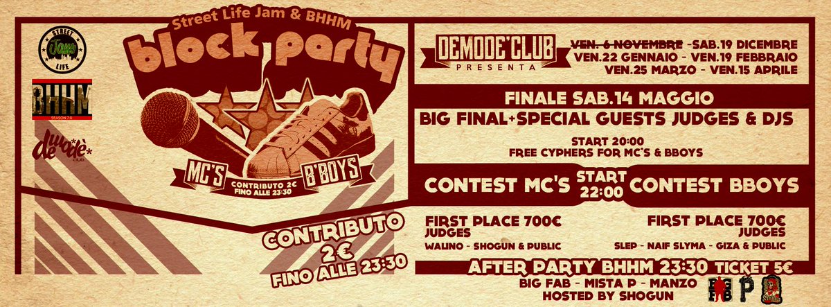 DemodeClub's tweet photo. [EVENT] Sabato 19.12 - #BlockParty by @BariHipHopMetro &amp; #StreetLifeJam
- Info: https://t.co/NwhWirggKU https://t.co/bYKmJwT9Wf