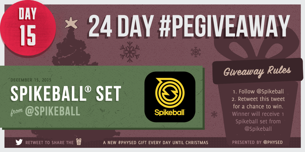 physed's tweet photo. 🎁 Day 15 - WIN a @Spikeball Set!  See photo for #PEgiveaway rules. RETWEET for a chance to WIN!  #physed https://t.co/spxR6Kr8Hb