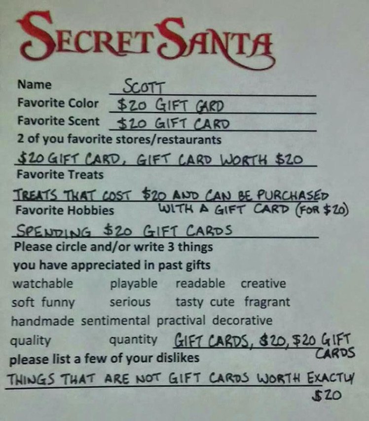 CardsSimply's tweet image. This guy definitely did not into the spirit of Secret Santa, but you can't deny that a gift card is an ideal gift!