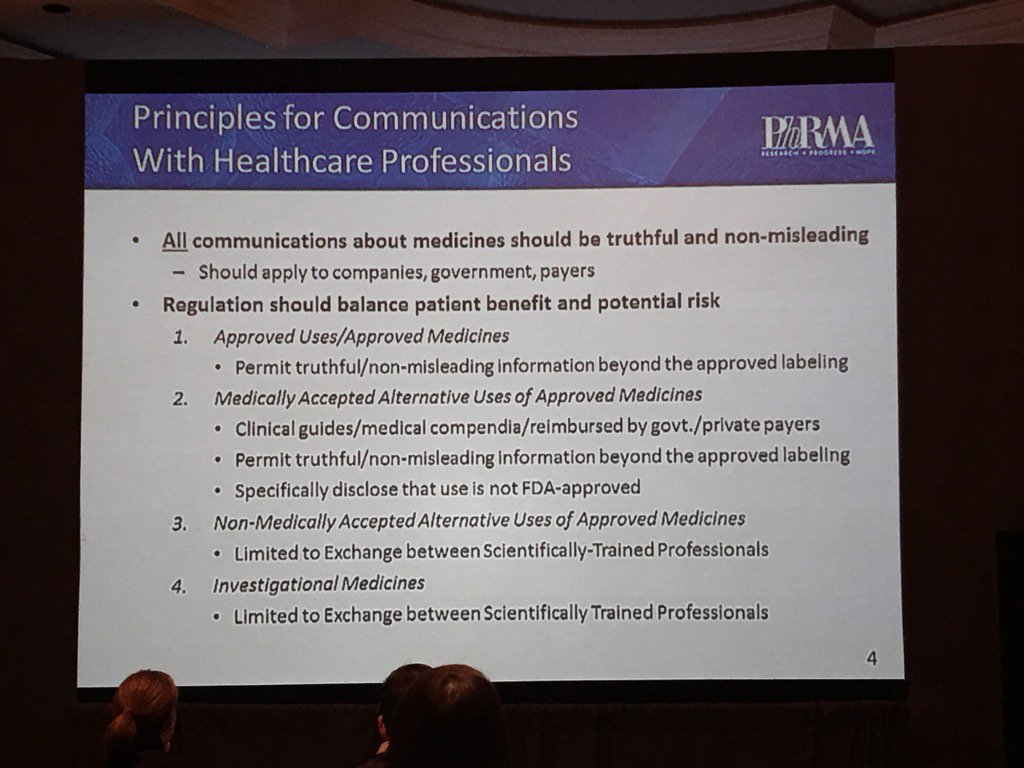 RobertFWright's tweet photo. .@PhRMA principles for communications w healthcare professionals - having carried a bag this is doable #FDACMS15 https://t.co/D0scXTBtn0