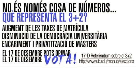 aemcub's tweet photo. Referèndum sobre el 3+2 aquest dijous 17 a la facultat! També ens afecta! Tots a votar!!! https://t.co/kTNlmSnhZS