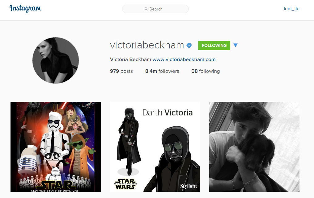 MarineJull's tweet photo. When @victoriabeckham has @Stylight on her Instagram profile 🙌 😍 #starwars #maythestylebewithyou https://t.co/oogjjAlIKt