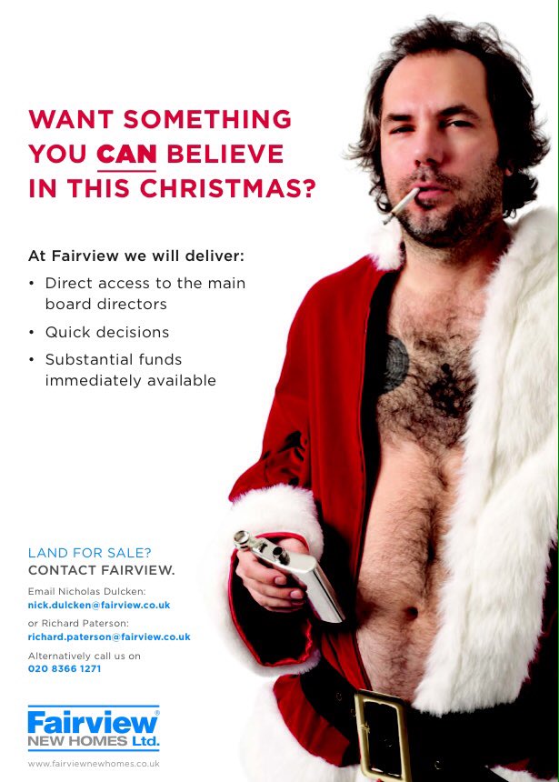 SeandaDesign's tweet image. Be sure to look out for our Fairview Homes &apos;Bad Santa&apos; ad in @PropertyWeek magazine.