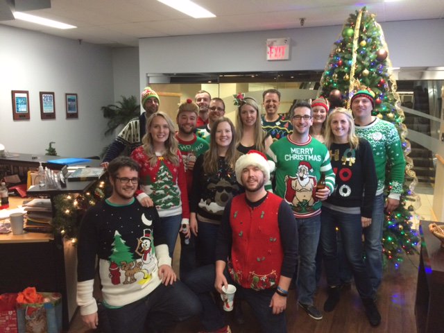 TalonEnergy2016's tweet photo. Talon's Ugly Christmas Sweaters in support of @CWFNL. A few ugly hats too! And that VEST!! #Talon #MerryChristmas https://t.co/wjAzTwldhN