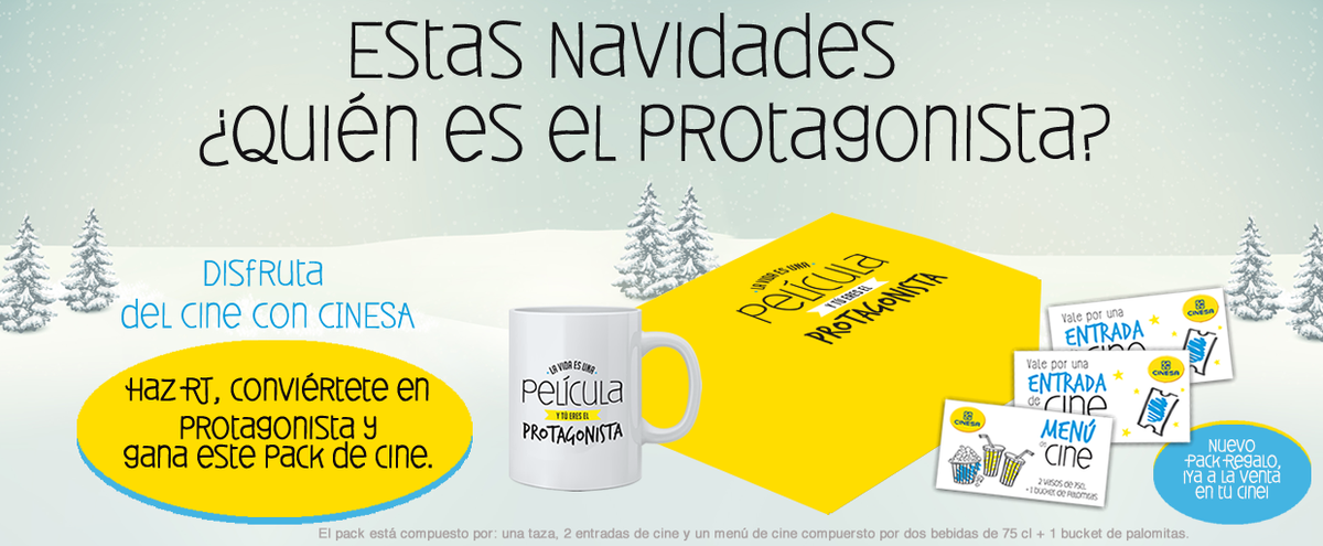 Cinesa's tweet image. Estas Navidades, ¡Conviértete en protagonista!, haz RT y podrás ganar un #PackDeCine kcy.me/29sif