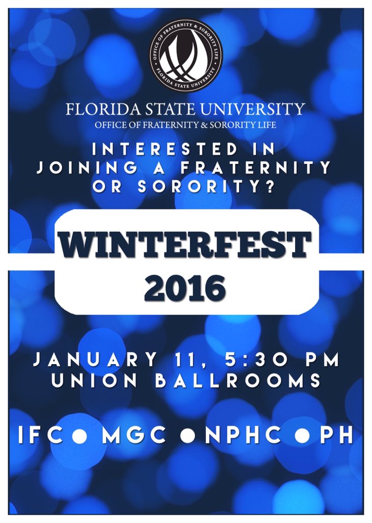 Interested in joining the fraternity and sorority community at FSU? Join us at Winterfest on January 11th at 5:30pm!