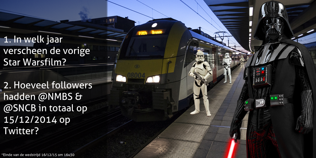 NMBS's tweet photo. Win een van de vier #StarWarsForceAwakens pretpakketten! Reageer met #NMBStarWars. https://t.co/T5lLOhLn0R #NMBS https://t.co/auAuyoT0xQ