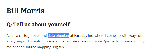 antoniolocandro's tweet photo. Best title ever! maybe I should change my current position. So can I be a #dataplumber? @geohipster @vtcraghead https://t.co/KjBP6sNgA4