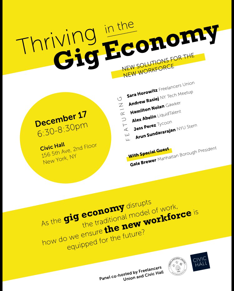This Thurs model <a href="/JessLPerez/">Jessica Perez</a> will be talking at the <a href="/Freelancersu/">Freelancers Union</a> panel event on “How to thrive in the gig economy”!