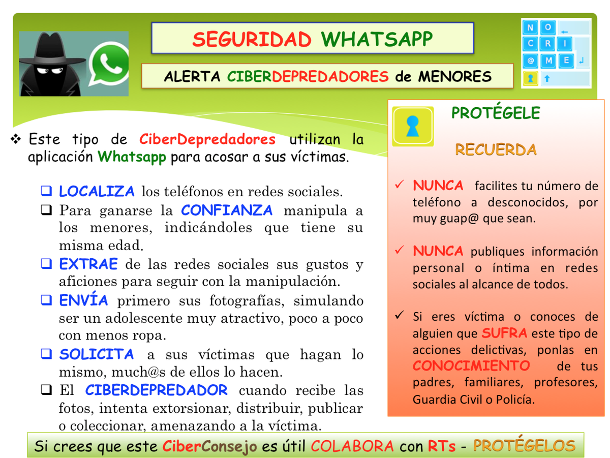 no_cybercrime's tweet photo. Seguridad #Whatsapp 

Te gusta #wasapear ten cuidado, ALERTA #Ciberdepredadores 

#menores #internet #phone #padres https://t.co/HDyhUTIZJV