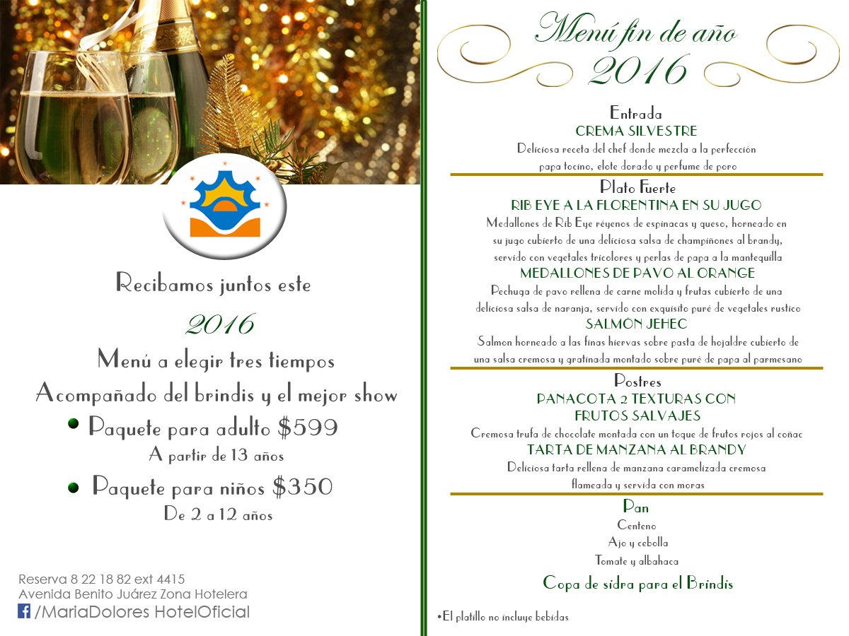 MariaDoloresSLP's tweet photo. Cena a tres tiempos a escoger, celebra este año nuevo con nosotros #SLP #TurismoSLP #SanLuisPotosi https://t.co/hGDQIHHZvz