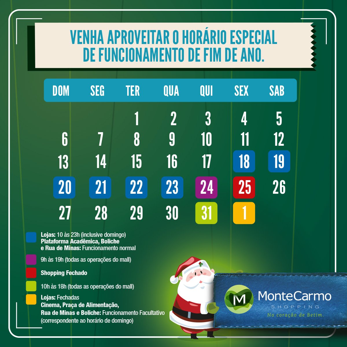 MonteCarmoShop's tweet photo. Confira o nosso horário especial de natal para você fazer suas compras com toda tranquilidade! #VemProMonteCarmo https://t.co/ld3lEd1zIk