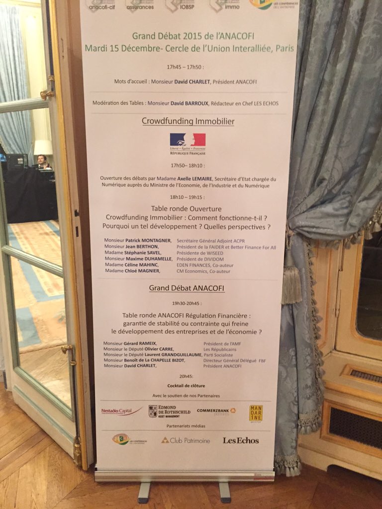 fannylannoy's tweet image. Grand Débat 2015 de l&apos;@AssNaCoFin sur le #crowdimmo #regulationfinanciere