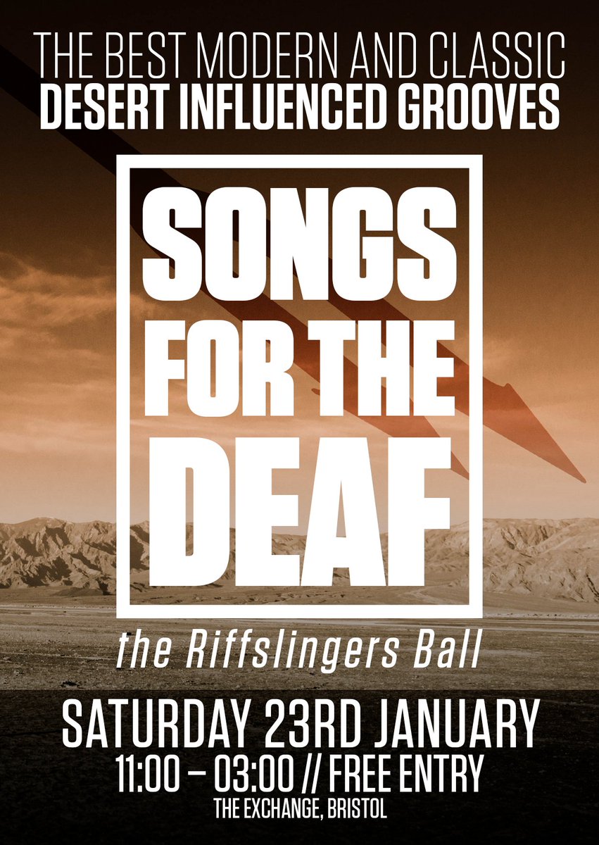 SONGS for the DEAF

#Bristol ONLY #Desert #Stoner #Rock #ClubNight

#FreeEntry - Sat 23rd January - <a href="/exchangebristol/">Exchange Bristol</a>