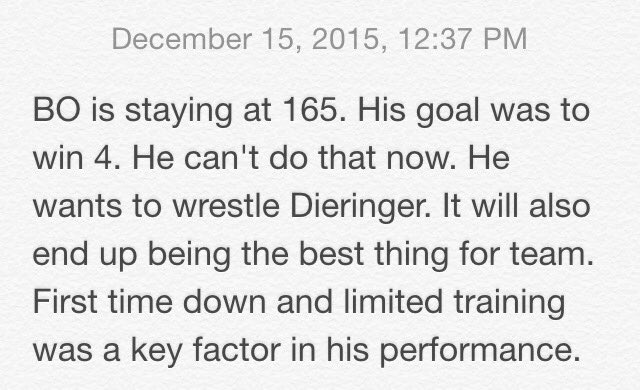 wrestlingbucks's tweet photo. Is Bo staying at 165. #askcoachryan https://t.co/bB7Sh9TsGH