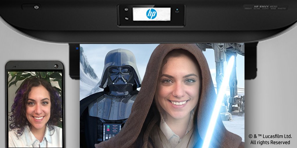 HPCanada's tweet image. Print your Dark or Light Side with #StarWars selfie app. #NeverRunOut with HP Instant Ink. InstantInk.ca