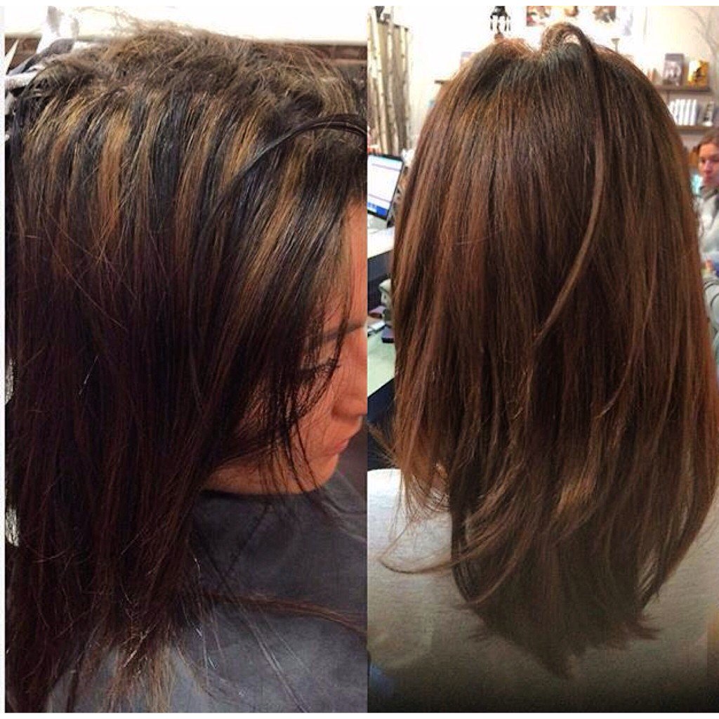 SALONHEADRUSH's tweet photo. Say no to box dye!!! #CorrectiveColor before and after. Client used black box dye. Colorist: Megan https://t.co/4IPZUKaTzC