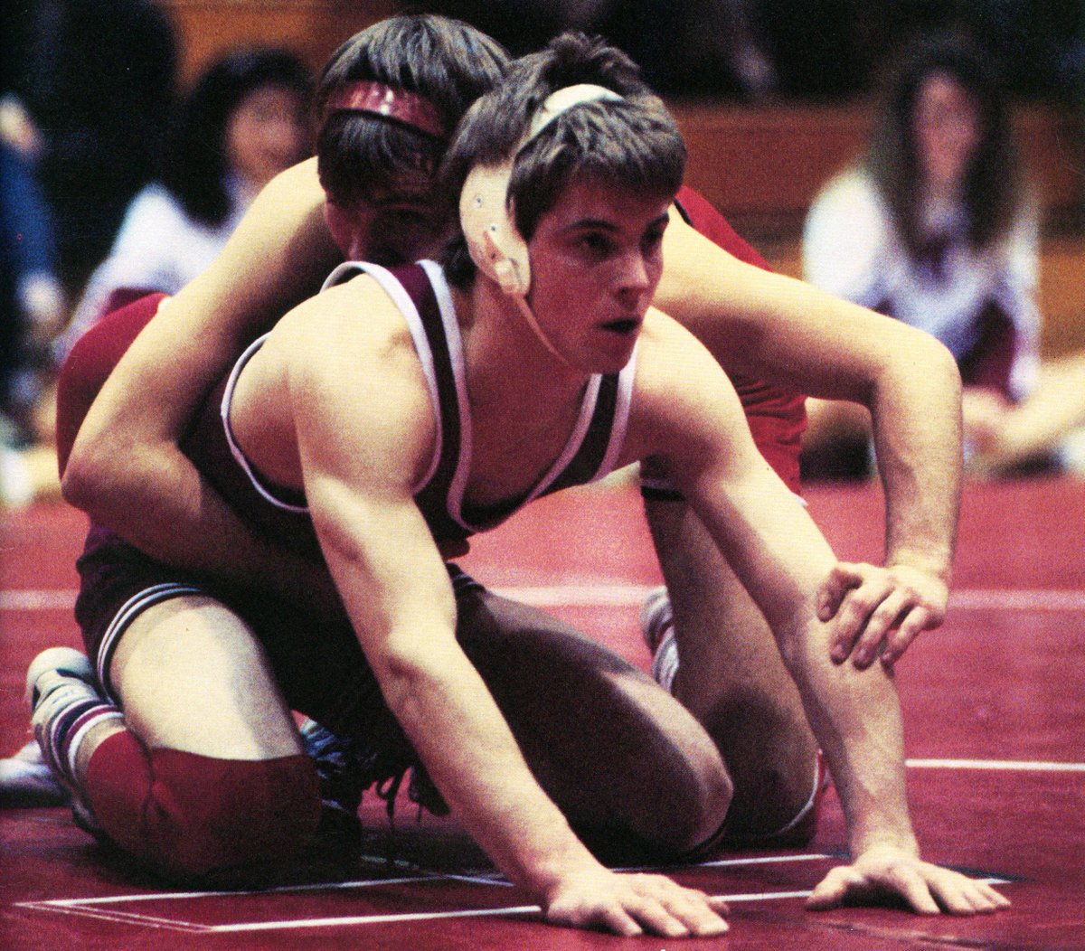 wiaawi's tweet photo. #TBT to the 1989 wrestling matchup between Dale Kalscheur (Middleton) and Dan Whitehead (Monroe) #wiaawiwr https://t.co/BfXnVj2rbV