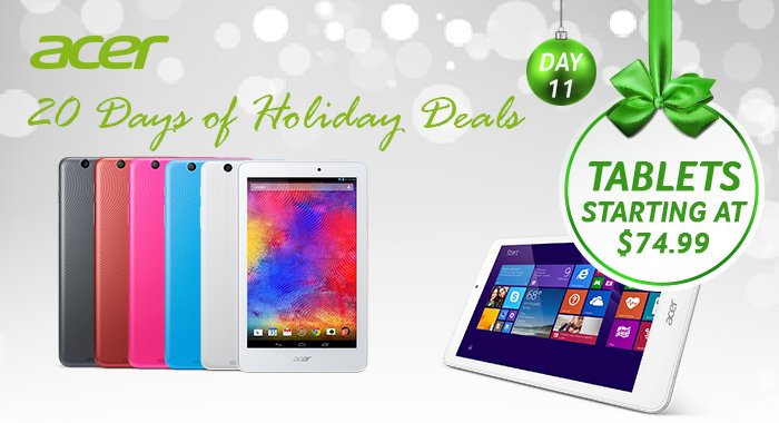 acerstore's tweet photo. #HolidayDailyDeals: Today only! Save up to 50% on the Iconia Tablets! Starting at $74.99! https://t.co/l7JoK29AZv https://t.co/t3NjQSVSxp