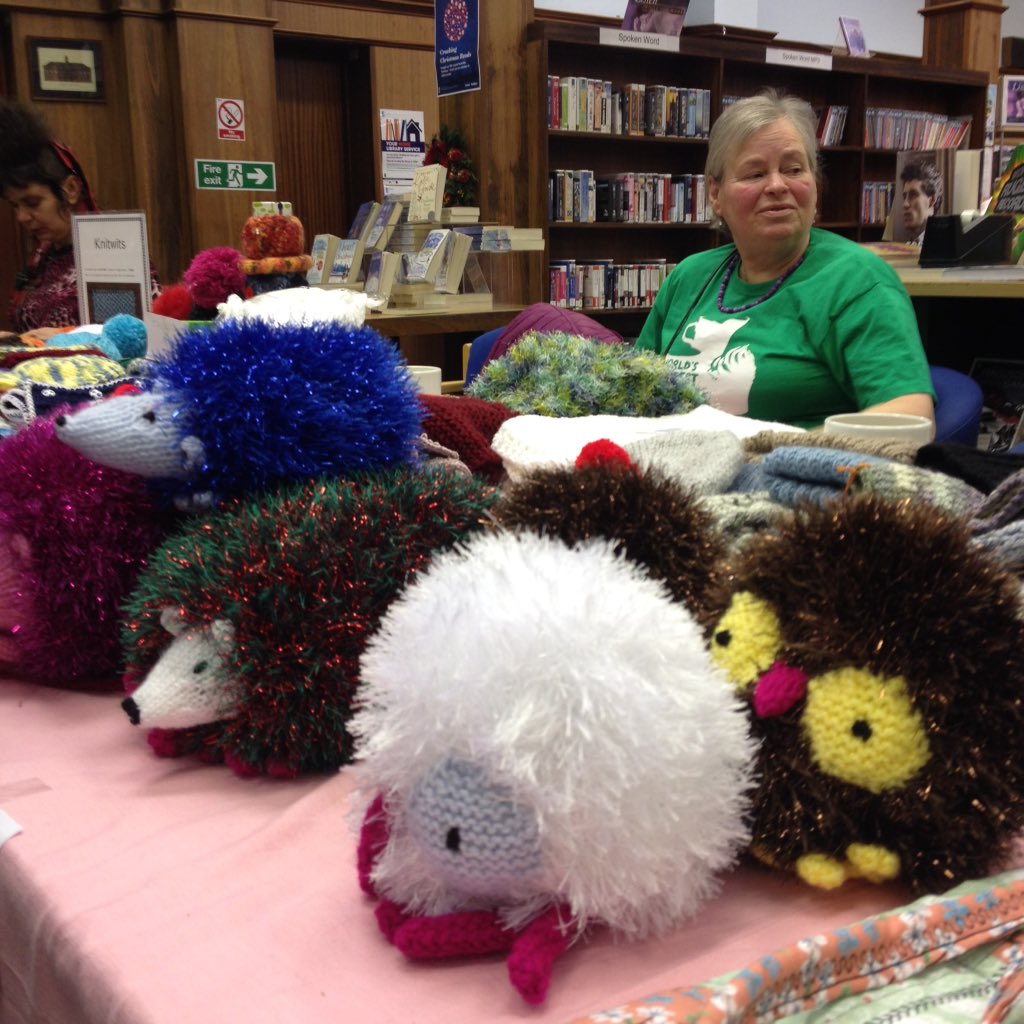 scattercraft's tweet photo. #knitwits stall as part of the #100years celebrations at #LangsideLibrary busy event & great atmosphere https://t.co/g0fccN8cRW