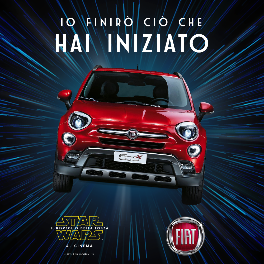 fiat's tweet image. Manca poco! @StarWarsIT “IL RISVEGLIO DELLA FORZA” vi aspetta al cinema! #IlRisveglioDellaForza