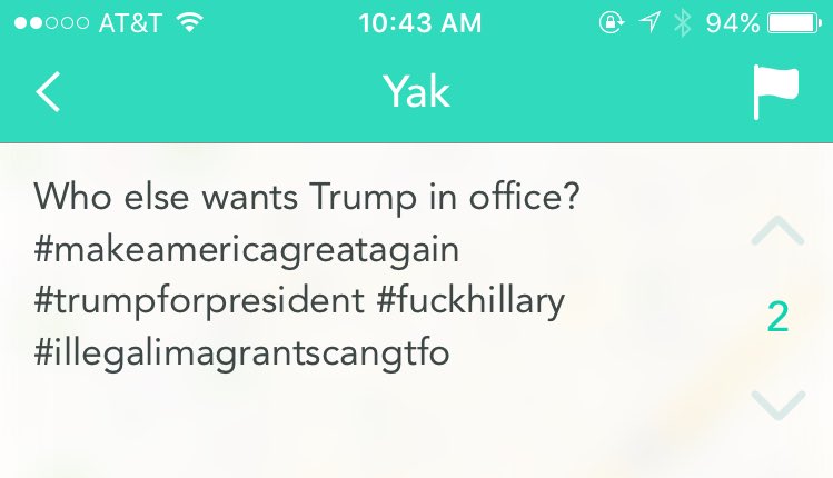 idiotemma's tweet photo. Gets on Susanville yik yak. Closes out of Susanville yik yak. #imagrants #same https://t.co/gDtvvboSWI