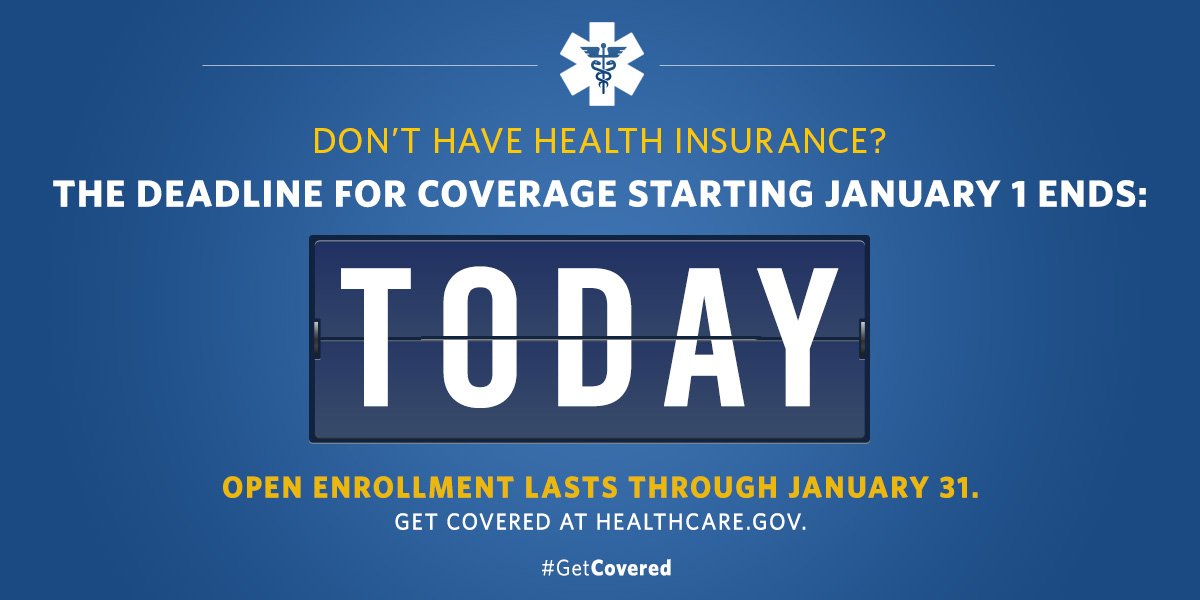 ObamaWhiteHouse's tweet photo. DEADLINE TODAY: #GetCovered now for health coverage that starts on January 1 → https://t.co/5zeR2RPWAE https://t.co/4XCD2KmDaj