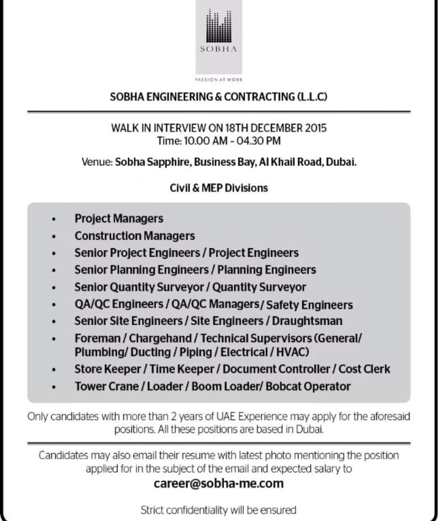 secldubai's tweet photo. Walk in interview on 18th December 2015 @ Sobha Sapphire, Business Bay, Al Khail Road, Dubai. https://t.co/zfv7rSPz7W