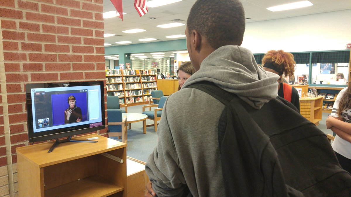 MHSMavs's tweet image. @purplecomm video phone kiosk is LIVE in the @McNeilHSLibrary for our #deafed students! #rrisd