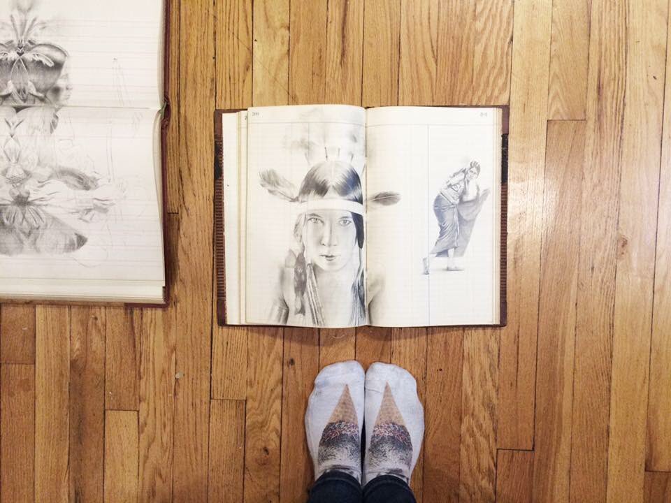 nativevoiceschi's tweet photo. Chicago artist Chris Pappan's ledger drawings showcase icons from Native history like Princess White Deer https://t.co/RMkyJzTO22