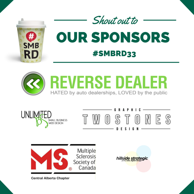 SMBRedDeer's tweet photo. THANK YOU @ReverseDealer, @MS_RedDeer, @TwoStonesDesign @HillsideMKTG &amp; @BrendaSarg for sponsoring #SMBRD! https://t.co/6HtfnmAUgB