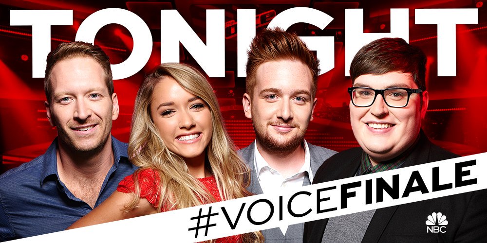 NBCTheVoice's tweet photo. Tonight we name #TheVoice. Will you be watching with us when we kick off the 3-hour #VoiceFinale event at 8/7c? https://t.co/vwDsED04Dq