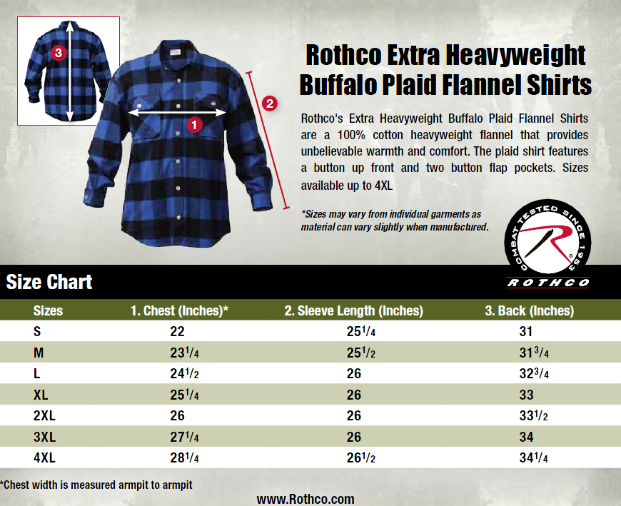 Flannel Shirt Size Chart