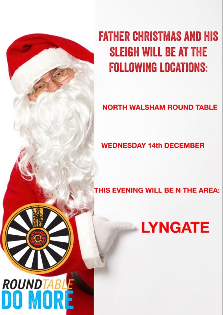 NWRT_Santa's tweet photo. Santa and his elves will be visiting Lyngate and surrounding roads this evening. Ho Ho Ho https://t.co/GgZBqri892