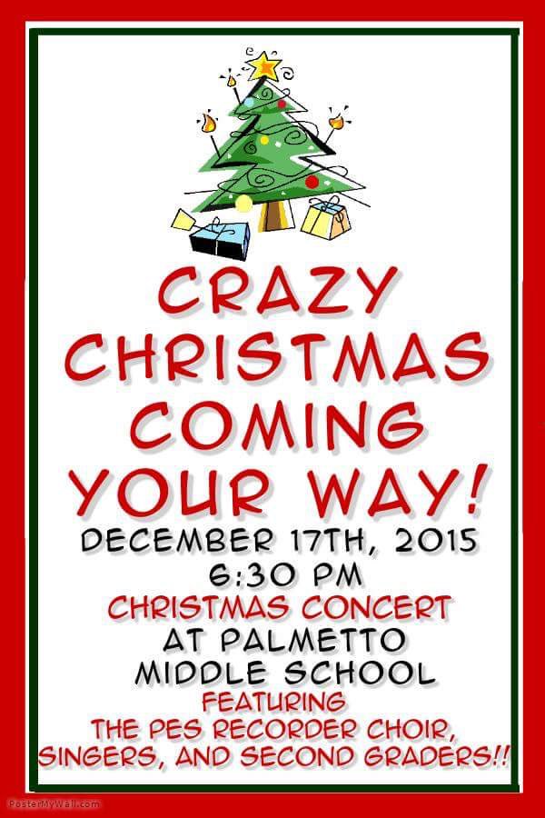 PEStweets's tweet photo. Our Crazy Christmas Show is Thursday! Come check us out at Palmetto Middle School. https://t.co/QV6PUZXEZC