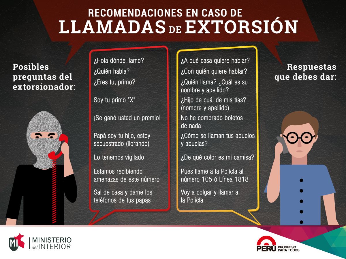 MininterPeru's tweet photo. #DatoMININTER: ¿Estás siendo hostigado por extorsionadores vía telefónica? puedes responder de la siguiente manera► https://t.co/4s51Nt30pI
