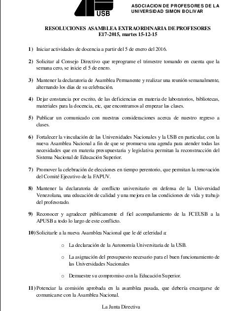 Resoluciones Asamblea <a href="/APUSB/">APUSB</a> E17 -2015: se reinician actividades docentes el #5E <a href="/FAPUV/">FAPUV</a> <a href="/campusb/">Universidad Simón Bolívar</a> <a href="/sketa0/">Keta Stephany</a> @apucv