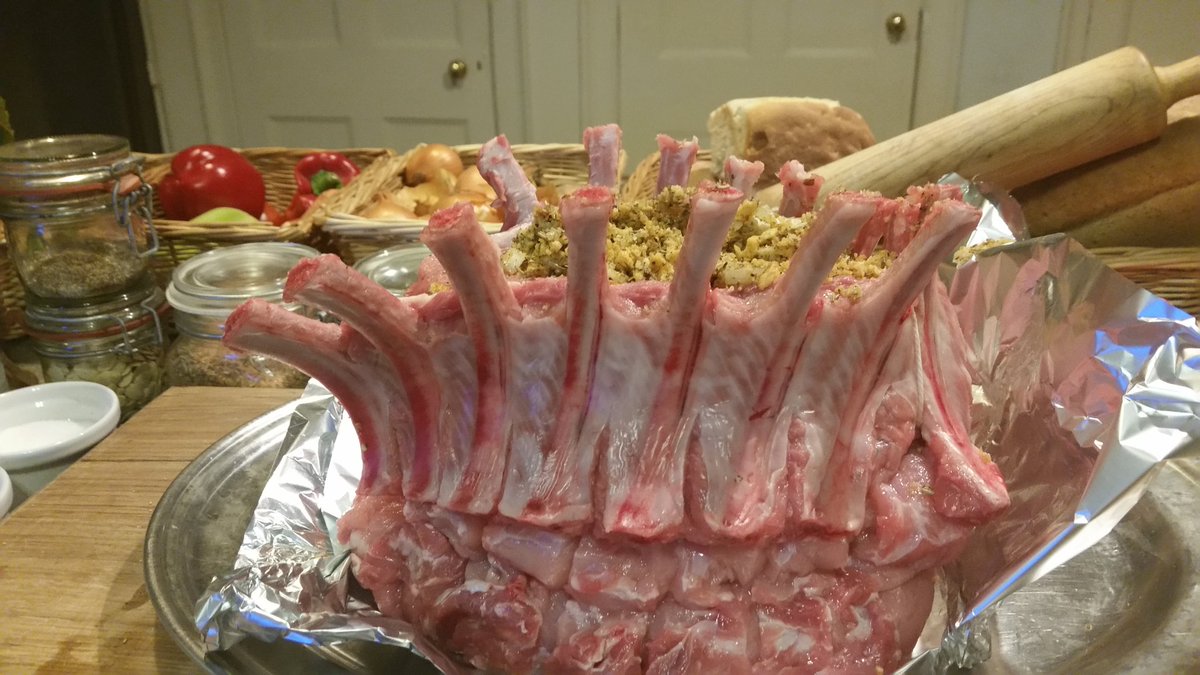 Redlodgenorfolk's tweet photo. Crown roast of pork with garlic herb &amp;chestnut stuffing...ready to roast at last week's event https://t.co/AzLQHqUZi3