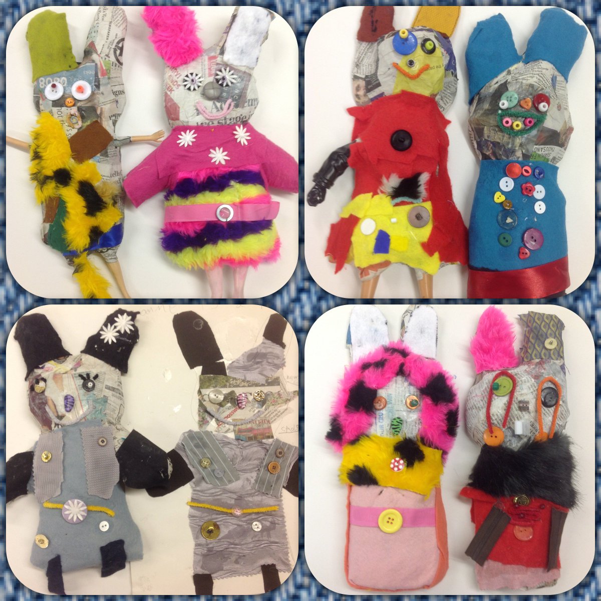 nataliedeanepow's tweet photo. It's that time of year again! Rabbit Doll Time! Year 1's amazing characters...@Battyeford @MirfReporter @FabricLenny https://t.co/UYNSO1y1qw