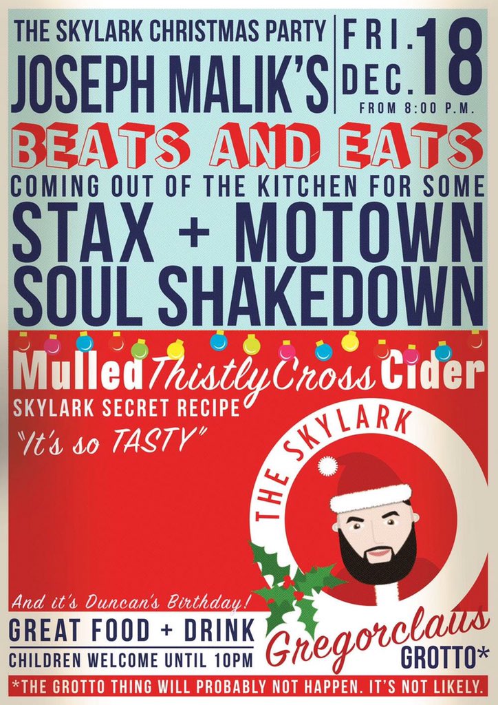 <a href="/ThistlyCross/">Thistly Cross Cider</a> mullin, #DJ spinnin, #Santa grinnin, #Christmas partyinin this Friday at the Skylark #Portobello!