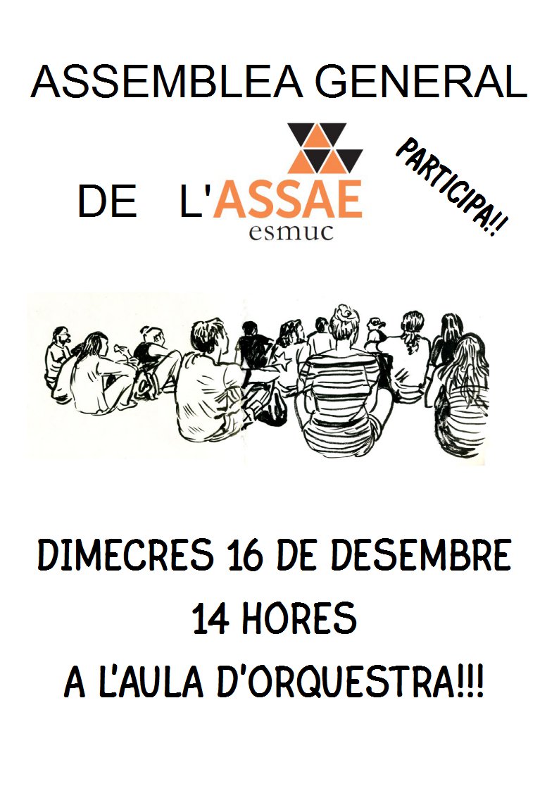 Recordeu que demà tenim ASSEMBLEA GENERAL a les 14 hores a l'AULA D'ORQUESTRA!!!