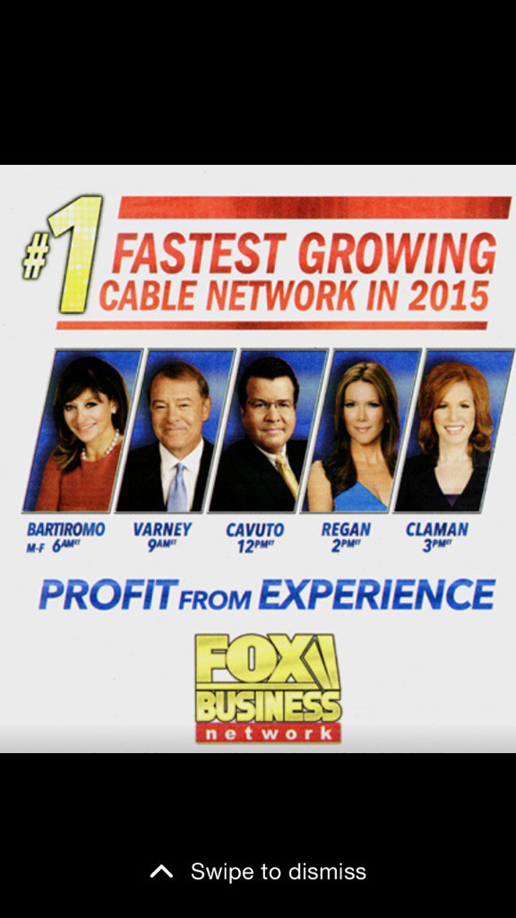 trish_regan's tweet photo. Congrats to @FoxBusiness - #1 Fastest Growing Network of 2015! https://t.co/K2Y7Hvc3hL