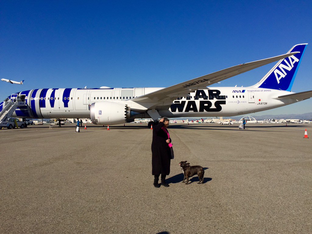 carrieffisher's tweet photo. They're loading bb8 &amp; r2 now.... They needed special searching. But alls beyond well...where's my head? Gary? https://t.co/I91cyL8Vad