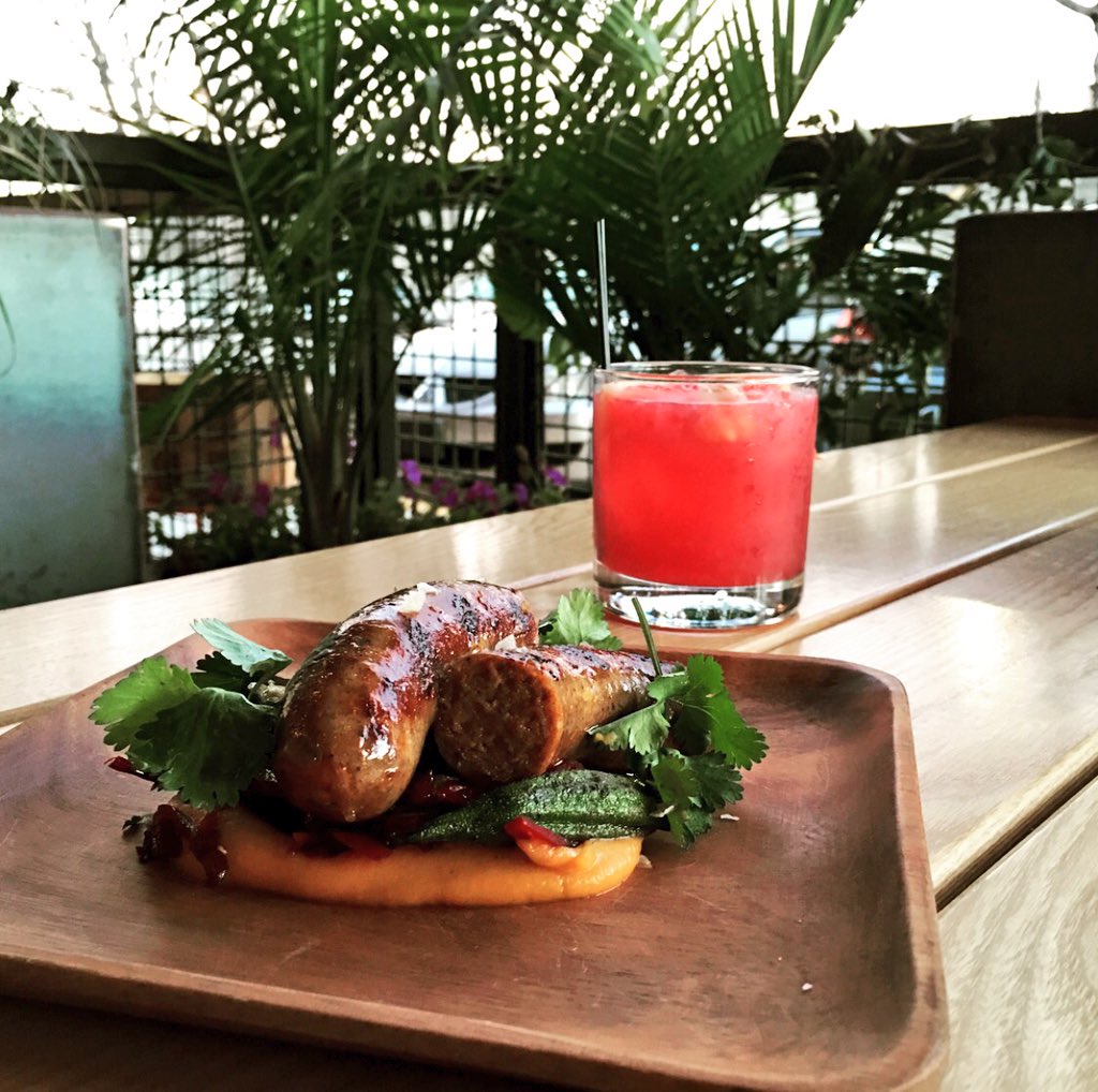 CoButcherNash's tweet photo. Oh Baby it's nice outside! Purple Haze cocktail and Lamb #merguez this evening. #butcherNash https://t.co/hxPVzcvdMy