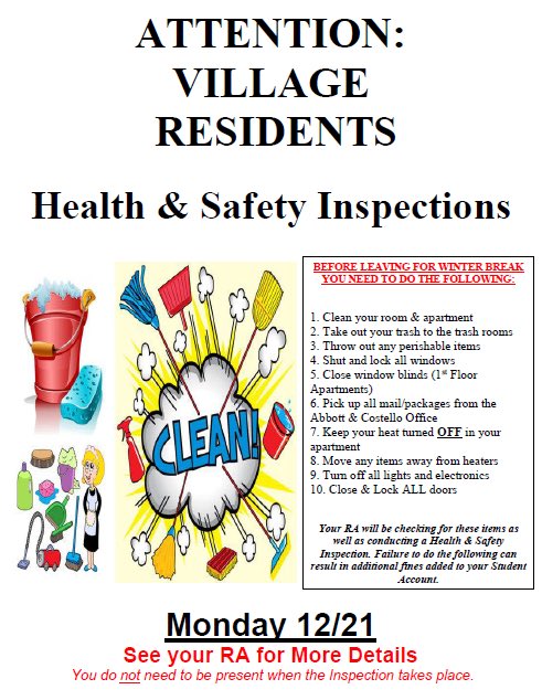 VillageMSU's tweet photo. Monday Health &amp; Safety Inspections https://t.co/fsRZBzerBZ