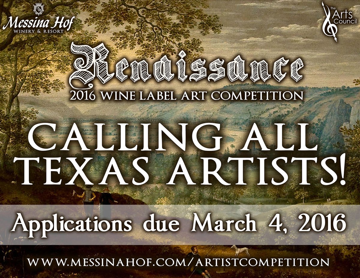 MHWineBar's tweet photo. Texas #artists! #MessinaHof's #Wine Label Competition is officially underway! Details: https://t.co/S7eb936Ysm https://t.co/vx5SjCvgxD