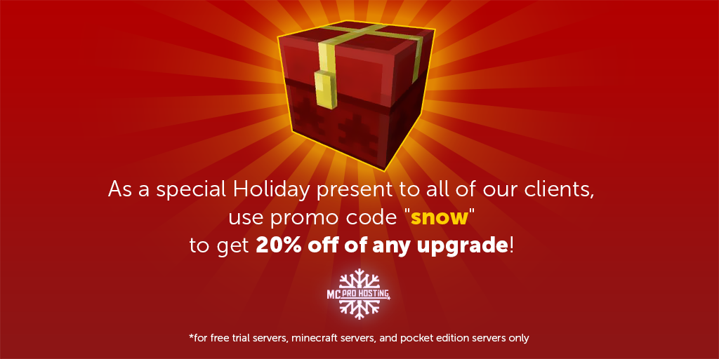 MCProHosting's tweet photo. 5 free days is great, how about 20% off your server when your free trial is up? #HappyHolidays https://t.co/J1OqveZWTz