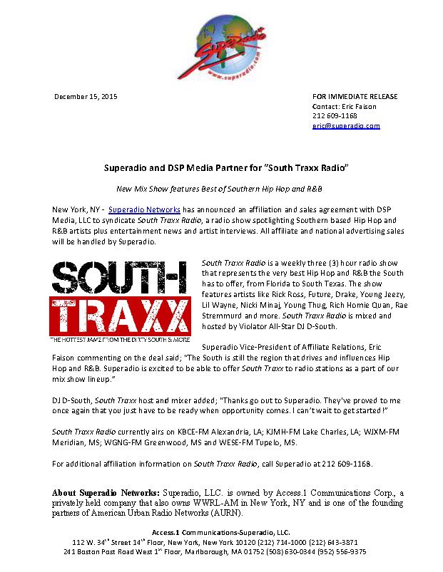 dspmediallc's tweet image. Press Release! The South Traxx Radio Show a product of DSP Media LLC  &amp;amp; Post EFX in association with Mason Media.
