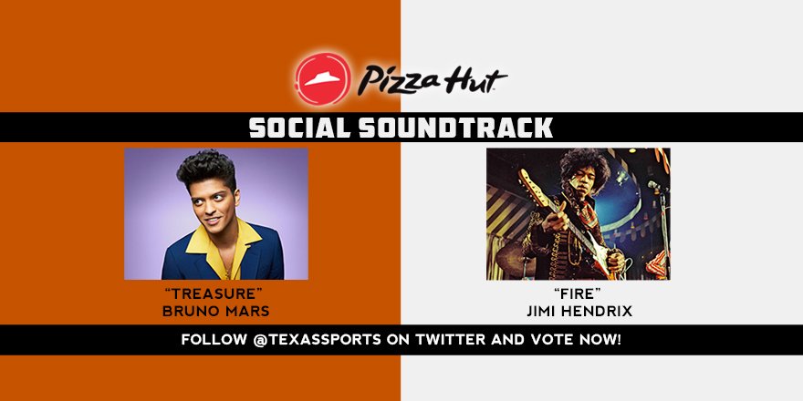 Vote now for the song u want 2 hear <a href="/LonghornBand/">Longhorn Band</a> play during the game! RT for 'Treasure'; LIKE for 'Fire.'